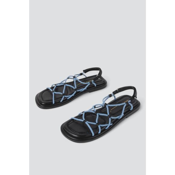 Intentionally __. Lychee Black Elastic Sport Bungee Cord Sandals Flat Strappy 10 - Picture 1 of 9